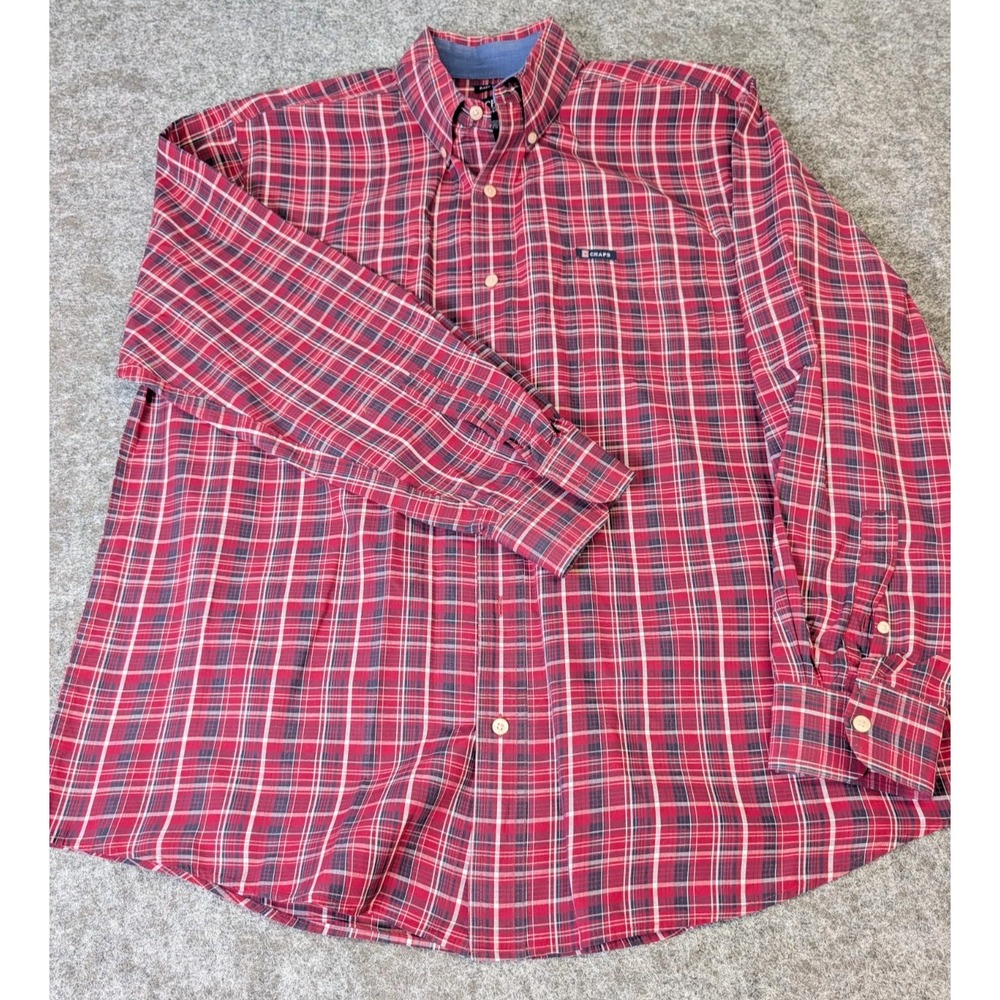 Chaps Shirt Men Size X-Large Long Sleeve Casual Button Down Plaid Blue & Red